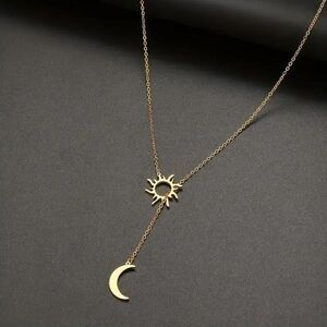 "Mackenzie" Sun and Moon Gold Y Chain Celestial Cut Out Drop Necklace